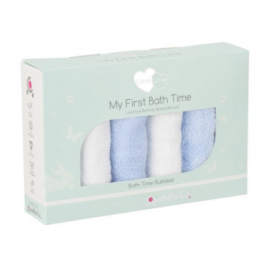 Set 6 mini prosoape spalat premium, fibre bambus, 27 x 27 cm, alb-albastru, CuddleCo - Img 1