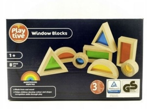 Set 8 piese cuburi lemn cu fereastra colorata transparenta pentru copii, Playtive - Img 1