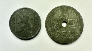 Set Monede - Belgia - Ocupatie Germana - 25 Centimes + 1 Franc 1942 - Img 2