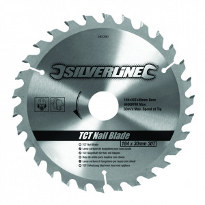 TCT körkörös tárcsa 30T0° , 30 fog , 184 mm x 30 mm , Silverline TCT körömkés 30T