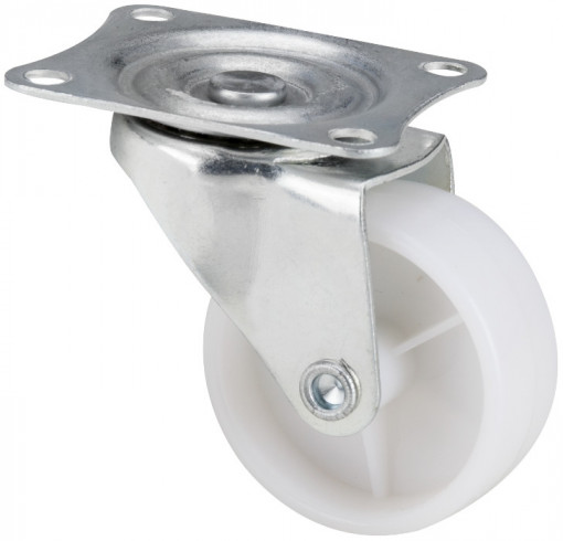 Roata Pivotanta cu Flansa din PVC Alb pentru Mobilier
