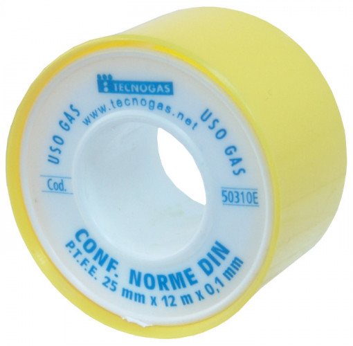 Banda PTFE pt Gaz Tecnogas / L[m]: 12; B[mm]: 25; g[mm]: 0.1