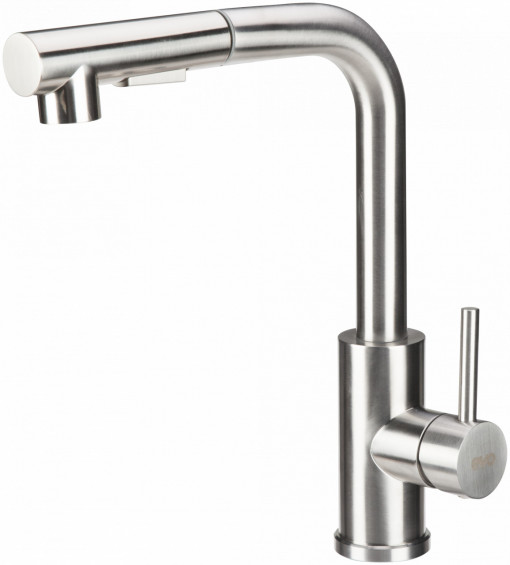 Baterie Bucatarie Lebada Tip L cu Dus Extractibil INOX 5001 / L[mm]: 190; H[mm]: 300; Hu[mm]: 260