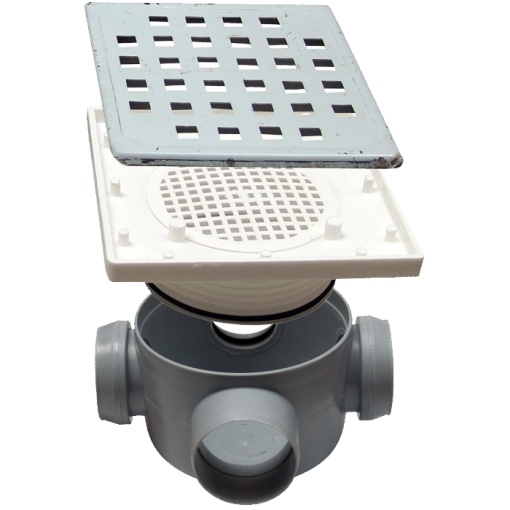 Sifon Pardoseala Patrat cu Inaltator SL 3 Intrari SP-H80-340L50-1 / Hmin-max[mm]: 95/125; Dev[mm]: 50; Di[mm]: 40