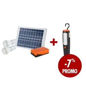Kit Iluminare LED Incarcare Solara si 2 Becuri 5W + Laterna Suport Magnetic 43 Leduri