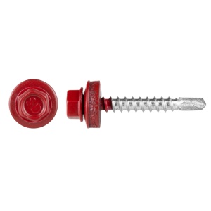 Surub Autoforant Rosu cu Varf Normal Filet pentru Metal si Saiba EPDM P
