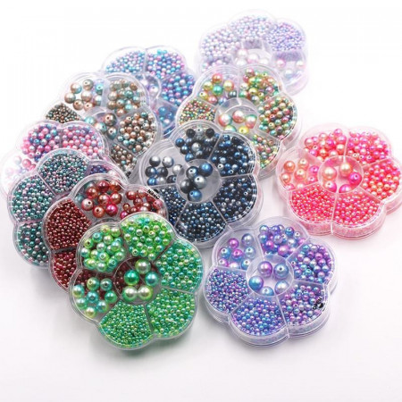 Box of Pearls with Hole, Multicoloured, Various Sizes, (1150 pieces)
