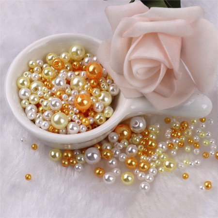 Pearls with Hole Set, White-Ivory-Gold, Various Sizes