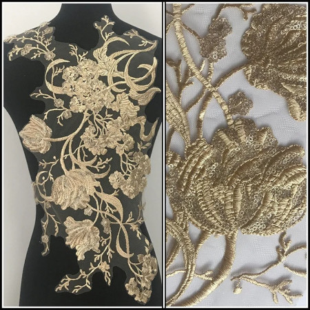 Embroidered appliqué with sequins, Beige, 54 x 32 cm