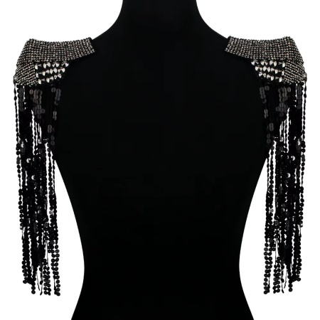 Beaded and Fringed Beaded and Sequined Epaulettes Set, 41 x 11 cm, (2 Pieces/Set)
