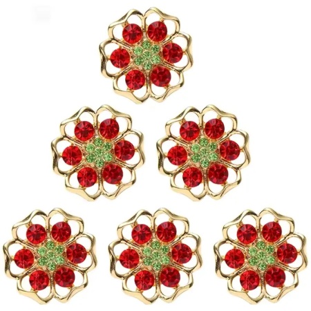 Flower buttons with stripes, Red, 21mm (5 pieces/set)