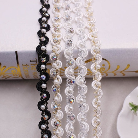 Pearl and Lurex Waved Waved Ribbons 1.2 cm