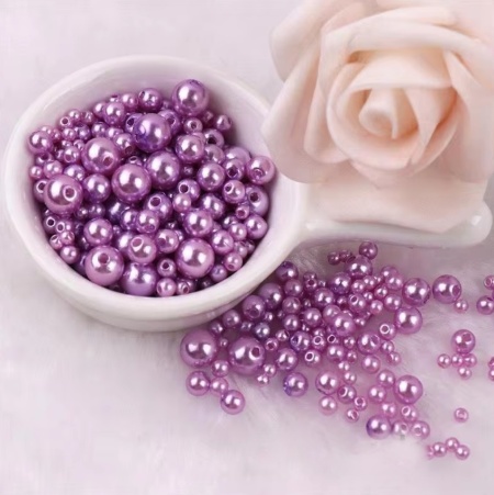 Set of Pearls with Hole, Purple, Various Sizes 3-8mm, (150 pieces/set)