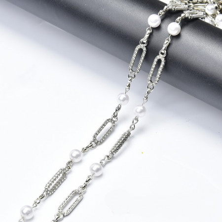 Decorative Chain with Strass and Pearls, 1 cm