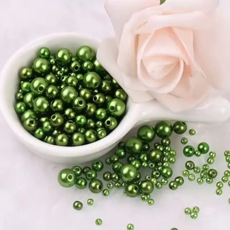 Set Perle cu Gaura, Verde Kaki, Diverse Dimensiuni 3-8mm, (150 bucati/set)