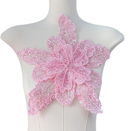3D flower with beads and sequins, pink, 28x30cm