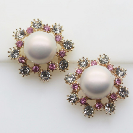 Pearl and Crystal Button Studs, 25mm (5 pieces/set)