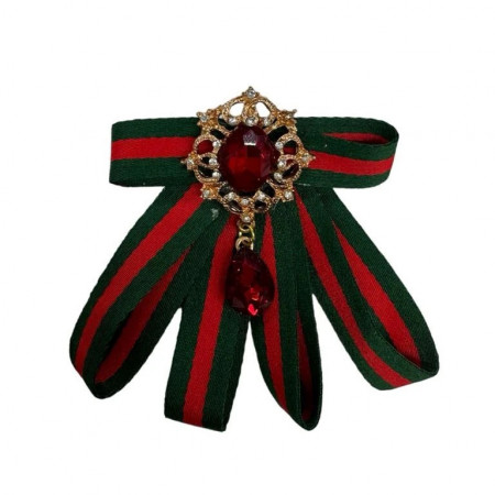 Red Bow with Crystal Pendant, 13 x 11 cm