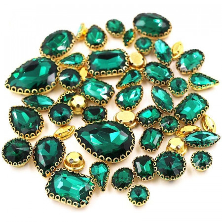 Set Cristale de Cusut, Verde Imperial, Baza Auriu, (50 bucati/set)