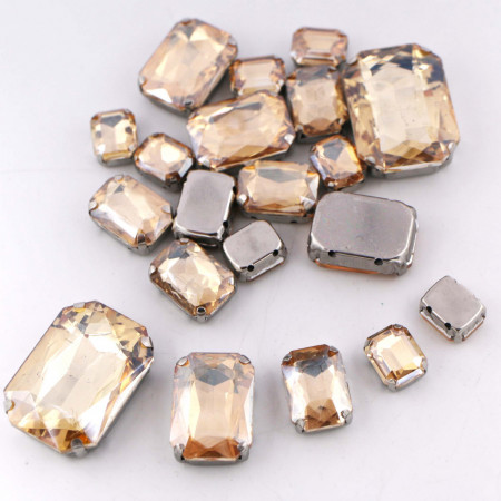 Set of Rectangular Sewing Crystals, Rectangular, Gold, Silver Base, (20 pieces/set)