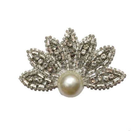 Crystal and Pearl Applique, Fan, 10 x 6.5 cm