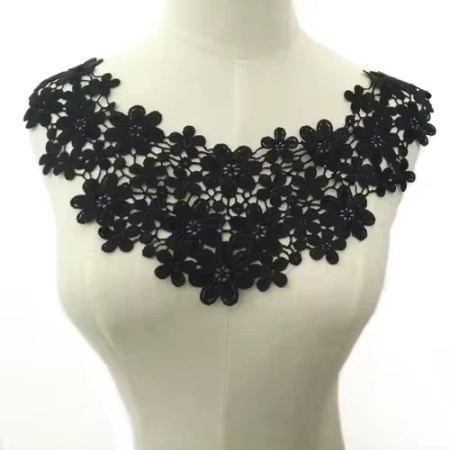 Guler Brodat Flori , Negru, 48 x 29 cm