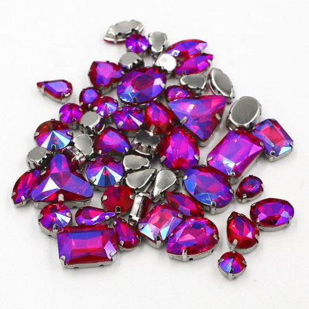 Set Cristale de Cusut, Fucsia AB, Baza Argintiu, (50 bucati/set)