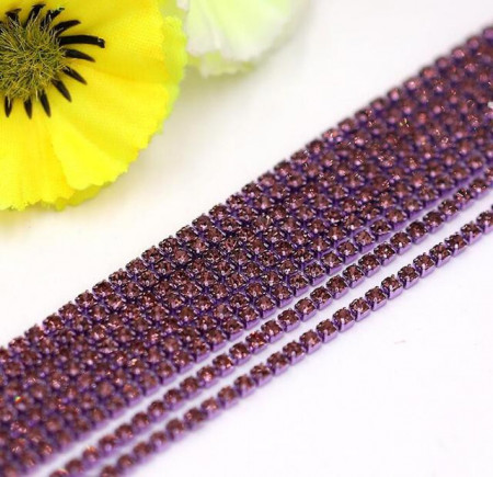 Decorative chain with rhinestones, Purple Open, 3mm