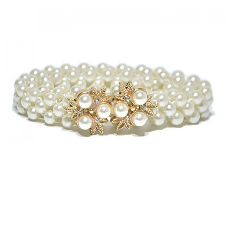 Elastic Band Belt with Pearls