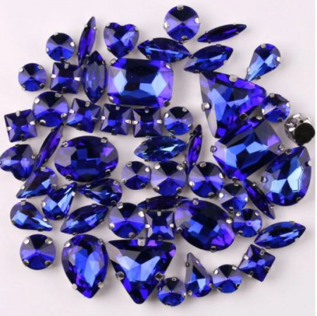 Set Cristale Sticla, Albastru Imperial, Baza Argintiu, (50 bucati/set)
