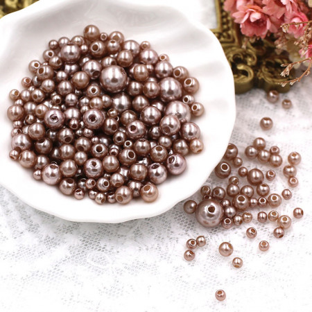 Set of Pearls with Hole, Brown, Various Sizes