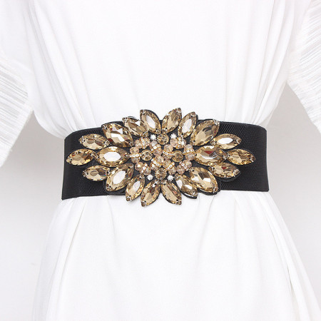 Elastic Band Belt with Golden Crystals