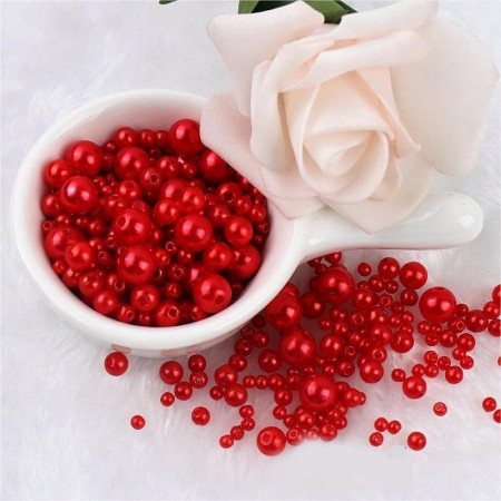 Pearls with Hole Set, Red, Various Sizes