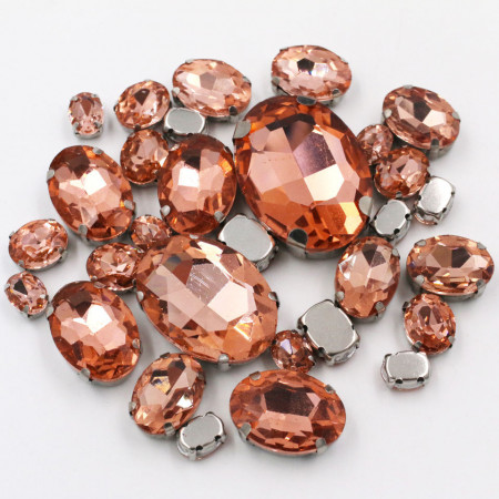 Set Cristale de Cusut Ovale, Piersiciu, Baza Argintiu, (20 bucati/set)