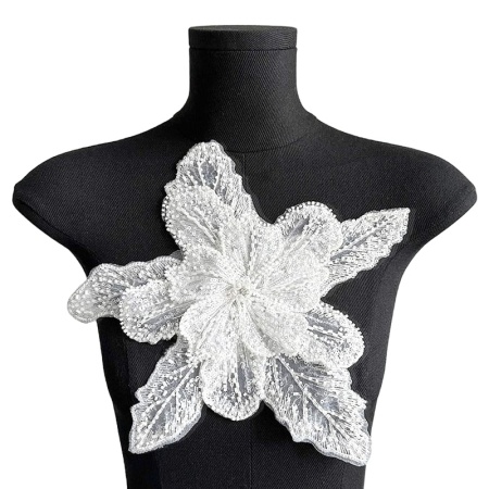 3D flower with beads and sequins, Black/White, 28x30cm