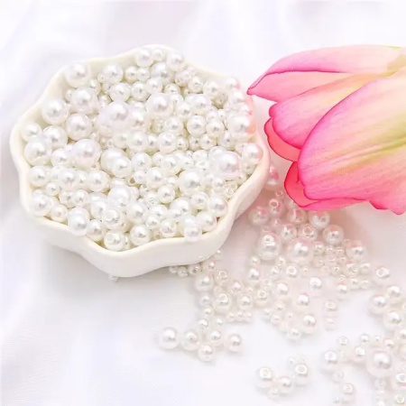 Set Pearls with Hole, White, Various Sizes, 3-8mm, (150 pieces/set)