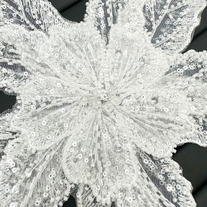 3D flower with beads and sequins, Black/White, 28x30cm - Img 2