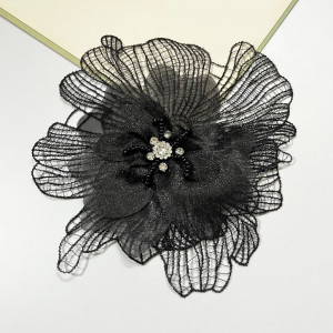 Aplicatie Brodata Floare cu Strasuri, Negru, ,16cm