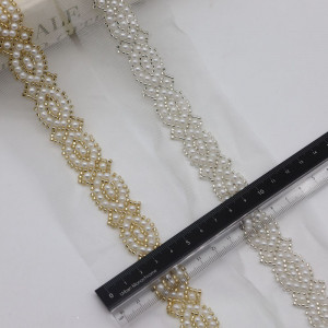 Banda pasmanterie perle si margele impletite, 6cm - Img 2