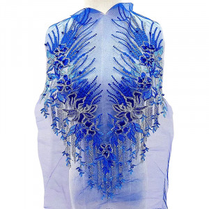 Blue Coupon Embroidered with Pearls and Crystals, 29x59 cm