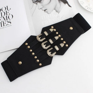 Corset Belt with Buckles, Black, Elastic