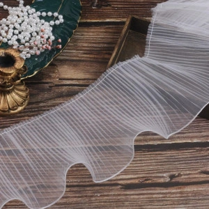 Dantela Sifon, Volan, Alb, Negru, Plisat din Organza, 9 cm