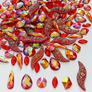 Decorative Sewing Crystals, Acrylic, Red AB, (50 pieces/set)
