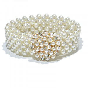Elastic Band Belt Flower with Pearls - Img 2