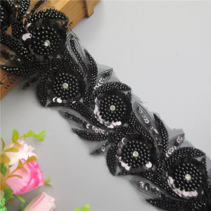 Embroidered Flower Lacing Tape with Beads - Img 2