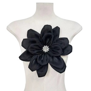 Floare Decorativa cu Cristale, Negru, 25 x 25 cm