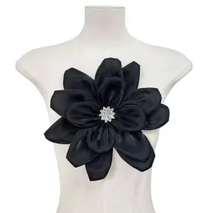 Floare Decorativa cu Cristale, Negru, 25 x 25 cm