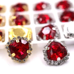Glass sewing crystals, Red, 20mm, ( 2 pieces/set)
