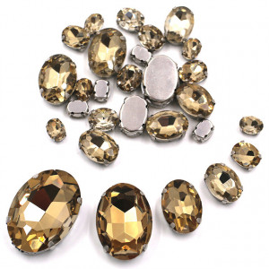 Oval Sewing Crystals Set, Smokey Yellow, Silver Base, (20 pieces/set)