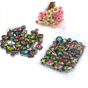 Rainbow Sewing Crystals Set, Silver Base